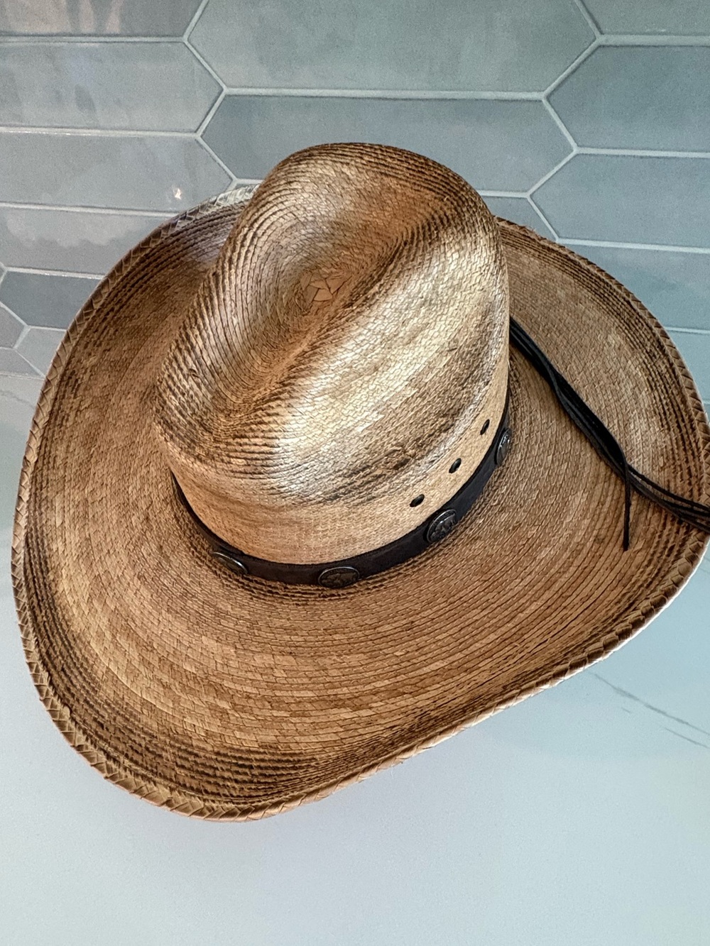Resistol Jason Aldean Amarillo Sky Palm Leaf Straw Cowboy Hat Size 6 3/4